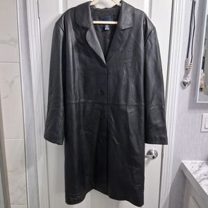 Vintage Venezia Leather Trench Coat 100% Genuine Buttery Soft Black Leather Plus